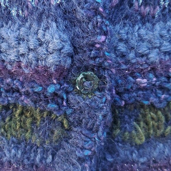 HANDMADE HANDKNIT SWEATER VEST BUTTON UP BLUE PURPLE GREEN TEXTURED SMALL - Picture 5 of 10